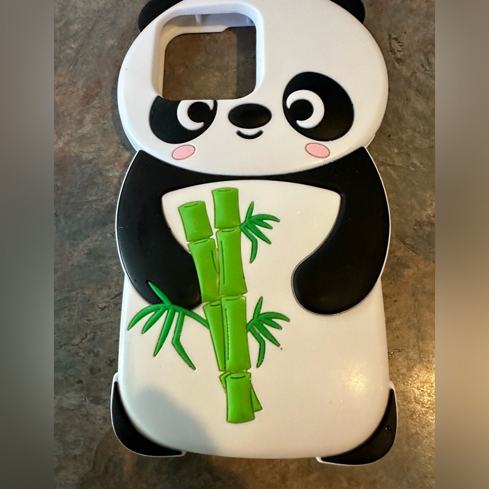 Panda shaped rubber cell phone case fits I phone pro13/14/15